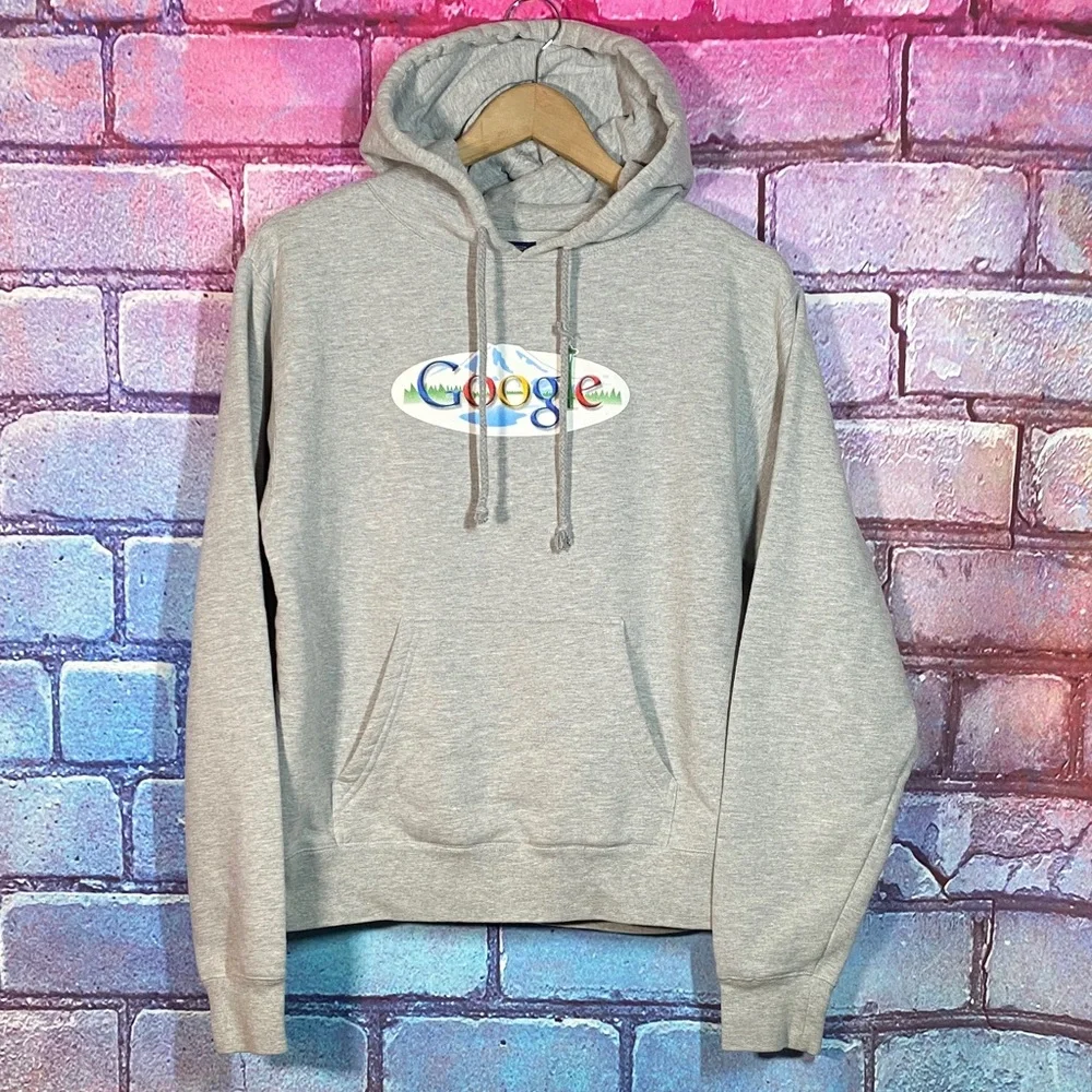 Google Logo Hoodie Men’s Large Gray Pullover Fleece Tech Company Sweatshirt - Picture 1 of 10